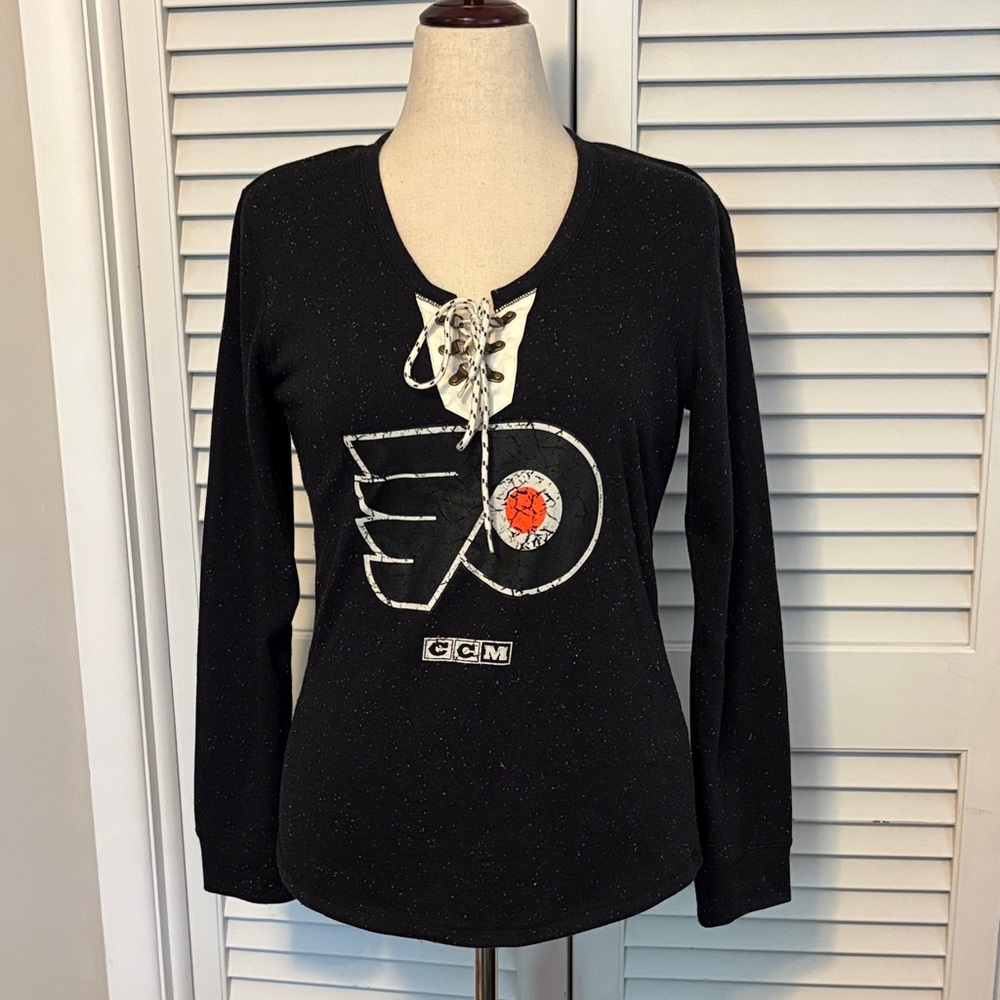 CCM Philadelphia Flyers Black Long Sleeve Top with Lace-Up Front